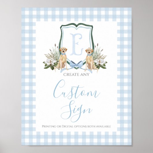 Boy Blue Preppy Dog Baby shower Custom Sign Poster (Voorkant)