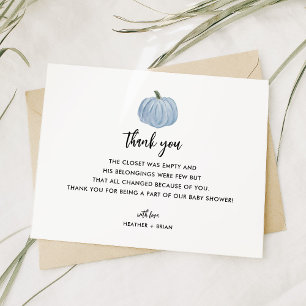 Boy Blue Pumpkin Baby shower Bedankkaart