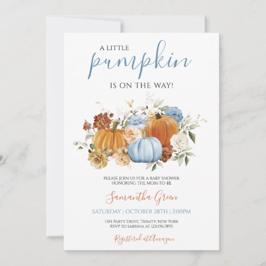 Boy Blue Pumpkin Baby shower Kaart (Voorkant)