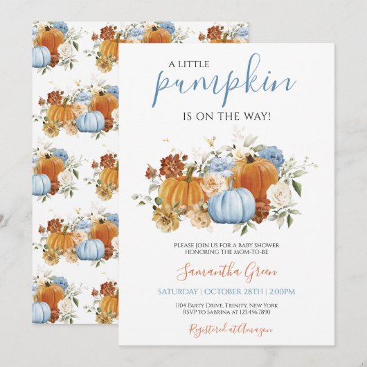 Boy Blue Pumpkin Baby shower Kaart (Voorkant / Achterkant)