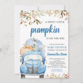 Boy Blue Pumpkin Truck Baby shower Kaart
