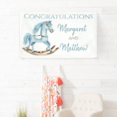 Boy Blue Rocking Horse Baby shower Party Banner (Insitu)
