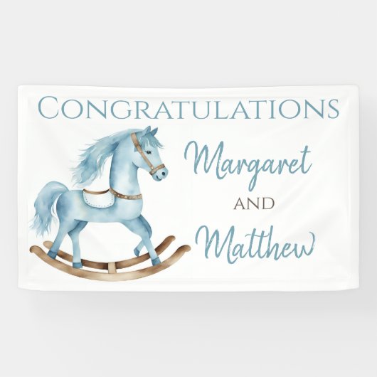 Boy Blue Rocking Horse Baby shower Party Banner (Horizontaal)