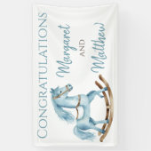 Boy Blue Rocking Horse Baby shower Party Banner (Verticaal)