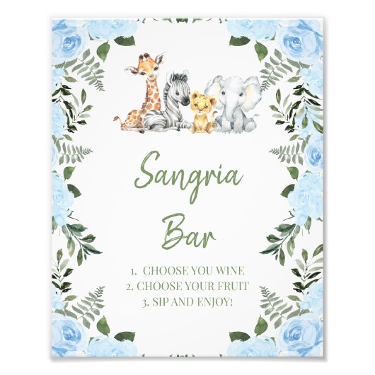 Boy Blue Rozen Safari Baby shower Sangria Bar Sign Foto Afdruk (Voorkant)