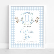 Boy Blue Stork Baby shower Custom Sign
