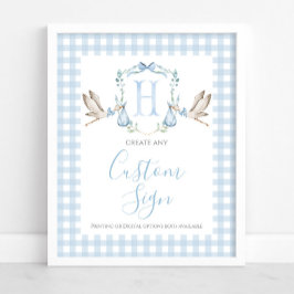 Boy Blue Stork Baby shower Custom Sign Poster