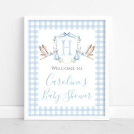 Boy Blue Stork Baby shower Preppy Southern Poster