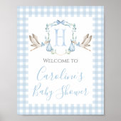 Boy Blue Stork Baby shower Preppy Southern Poster (Voorkant)