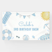 Boy Blue Summer Pool Party Verjaardagsbanner Spandoek (Horizontaal)
