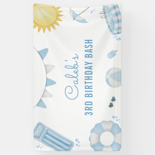 Boy Blue Summer Pool Party Verjaardagsbanner Spandoek (Verticaal)