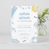 Boy Blue Summer Pool Party Verjaardagsuitnodiging Kaart (Staand voorkant)