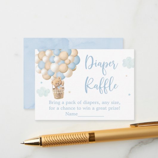 Boy Blue Teddy Bear Baby shower Luier Raffle Informatiekaartje (Voorkant / Achterkant in situ)