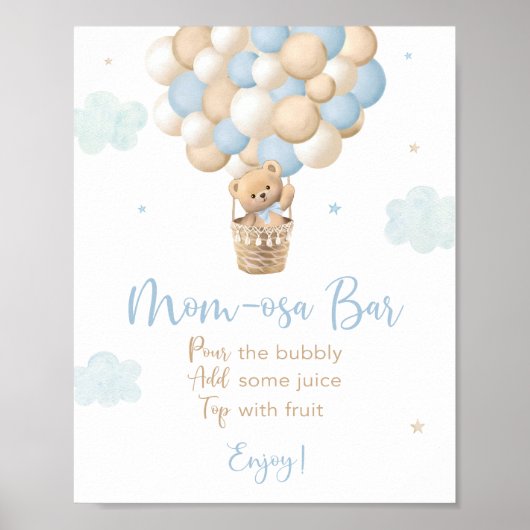Boy Blue Teddy Bear Baby shower Mimosa Bar Teken Poster (Voorkant)