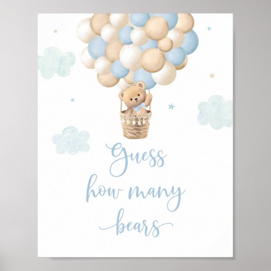 Boy Blue Teddy Bear Baby shower raad hoeveel Poster (Voorkant)