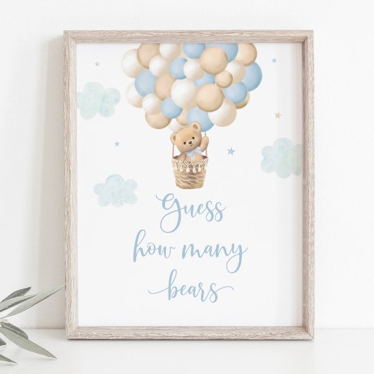 Boy Blue Teddy Bear Baby shower raad hoeveel Poster