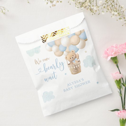 Boy Blue Teddybeer Hete Luchtballon Baby shower Bedankzakje (Gezegeld)