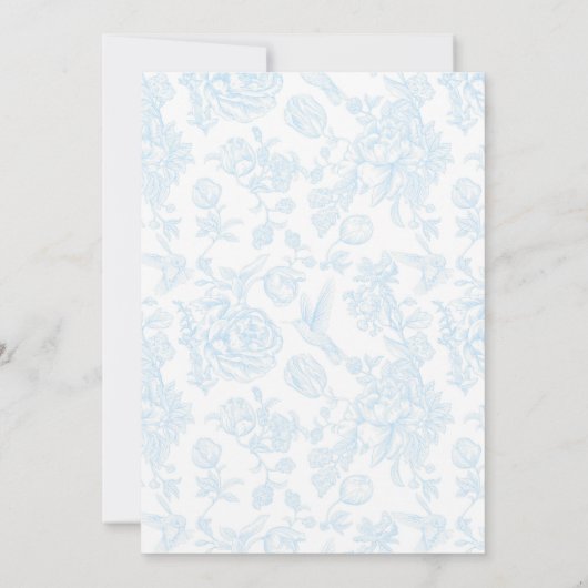 Boy Blue Toile De Jouy Baby shower Uitnodiging (Achterkant)