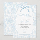 Boy Blue Toile De Jouy Baby shower Uitnodiging (Voorkant / Achterkant)