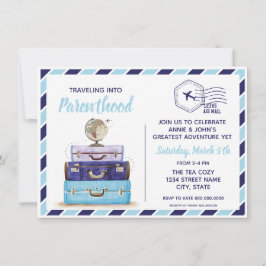 Boy Blue Travel Baby shower Invitation Kaart