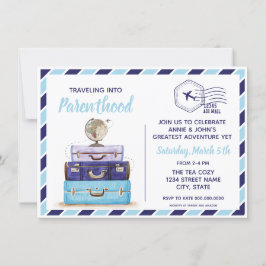 Boy Blue Travel Baby shower Invitation Kaart