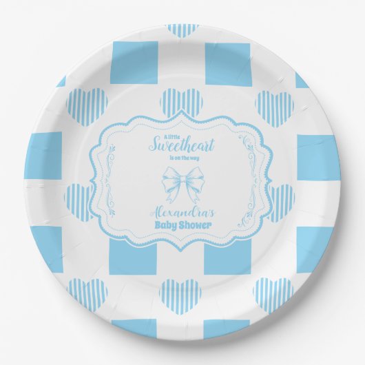 Boy Blue Valentijnsdag Hearts Baby shower Papieren Bordje (Voorkant)