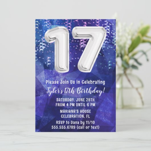 Boy Blue White 17th Birthday Kaart (Staand voorkant)