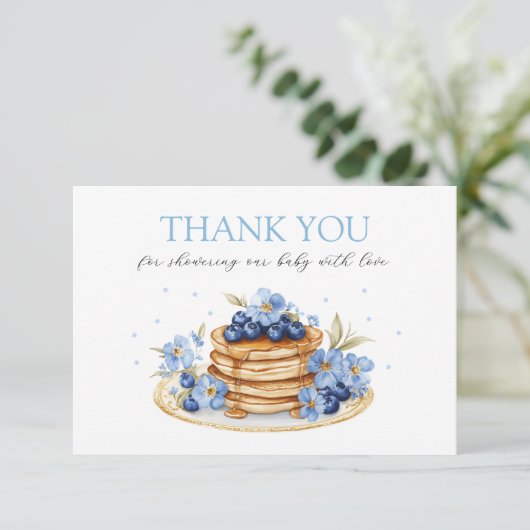 Boy Blueberry Pannenkoek Baby Brunch Baby shower Bedankkaart (Staand voorkant)