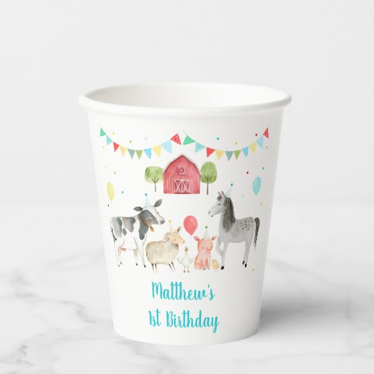 Boy Boerderij Barnyard Verjaardag Papieren Bekers (Voorkant)