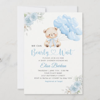 Boy Boho Teddy Bear We Can Bearly Wait Baby Shower Kaart
