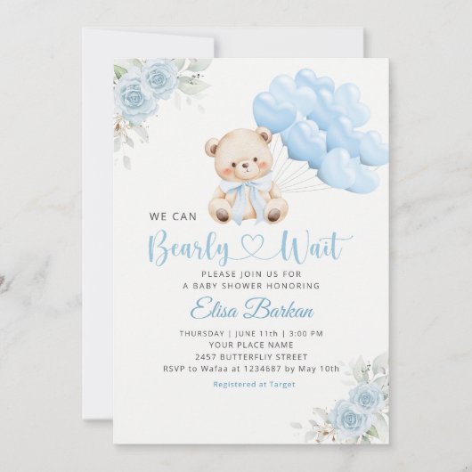 Boy Boho Teddy Bear We Can Bearly Wait Baby Shower Kaart (Voorkant)