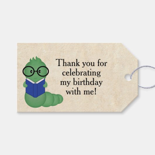 Boy Bookworm Thmed Birthday Cadeaulabel (Voorkant (Horizontaal))
