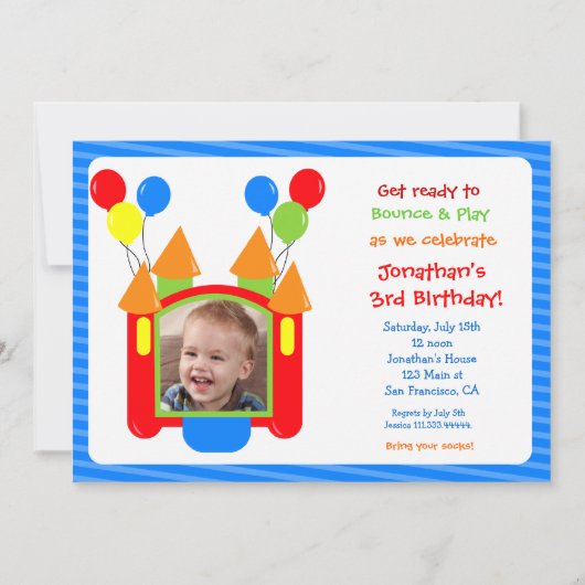 Boy Bounce House Foto van Birthday Uitnodiging (Voorkant)