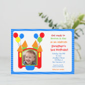 Boy Bounce House Foto van Birthday Uitnodiging (Staand voorkant)