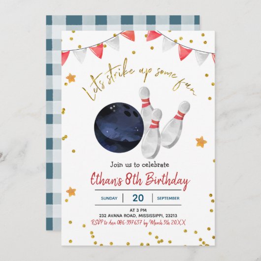 Boy Bowling Birthday Uitnodiging (Voorkant / Achterkant)