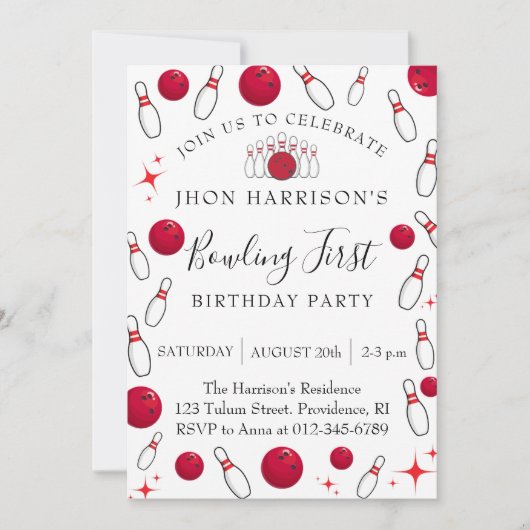 Boy Bowling Party 1st Birthday Kaart (Voorkant)