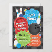 Boy Bowling Verjaardag Party Retro Uitnodiging (Voorkant)