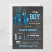 Boy Boxing Glove Blue Baby Shower Invitations Kaart (Voorkant)