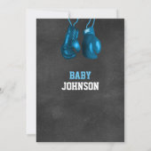 Boy Boxing Glove Blue Baby Shower Invitations Kaart (Achterkant)