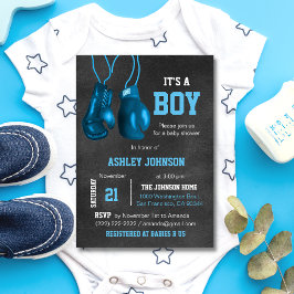 Boy Boxing Glove Blue Baby Shower Invitations Kaart