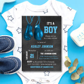 Boy Boxing Glove Blue Baby Shower Invitations Kaart