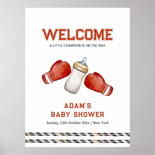 Boy Boxing Little Champion Baby Shower Welcome Poster (Voorkant)