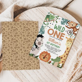 Boy Brown Green Safari Wild Een 1e Verjaardag Kaart