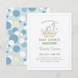 Boy Bubble Bath Baby shower Invitation Kaart