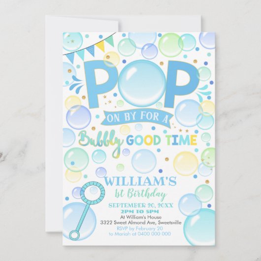 Boy Bubbles Verjaardagsuitnodiging Pop Verjaardag Kaart (Voorkant)