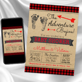 Boy Buffalo Plaid Baby shower Kaart