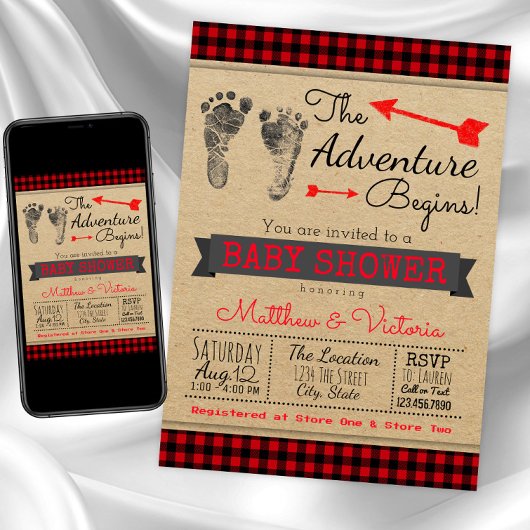 Boy Buffalo Plaid Baby shower Kaart
