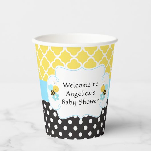 Boy Bumble Bee Geel en Zwart Baby shower Papieren Bekers (Voorkant)