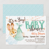 Boy Bunny Baby shower Invitation Kaart (Voorkant / Achterkant)