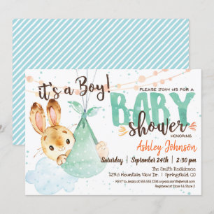 Boy Bunny Baby shower Invitation Kaart
